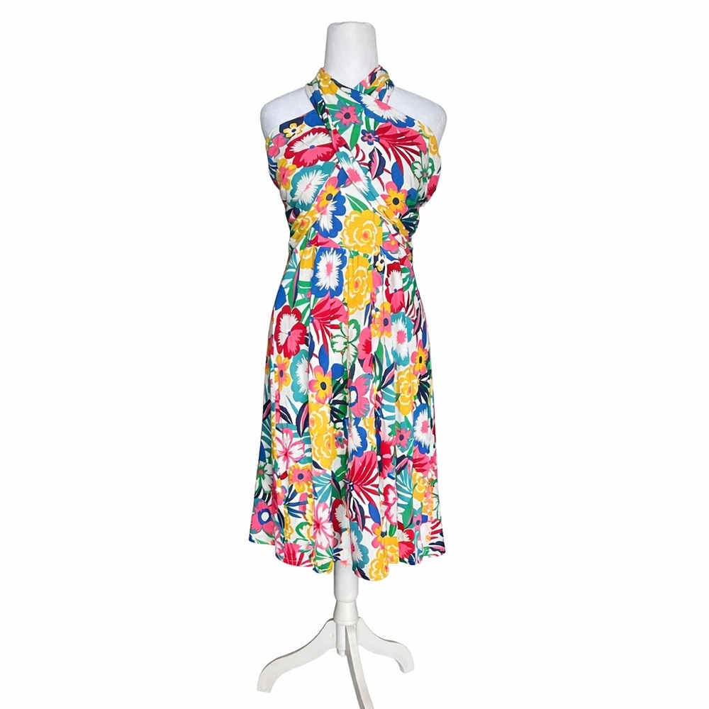 Boden Lilah Multiway Dress 12 Tropical Bloom Floral Smocked Bandeau Halter Midi